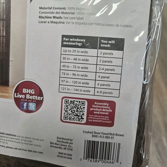 Better Homes And Gardens 84 in Rich Brown Sheer Panel Curtain 1 Pack New - Picture 4 of 4